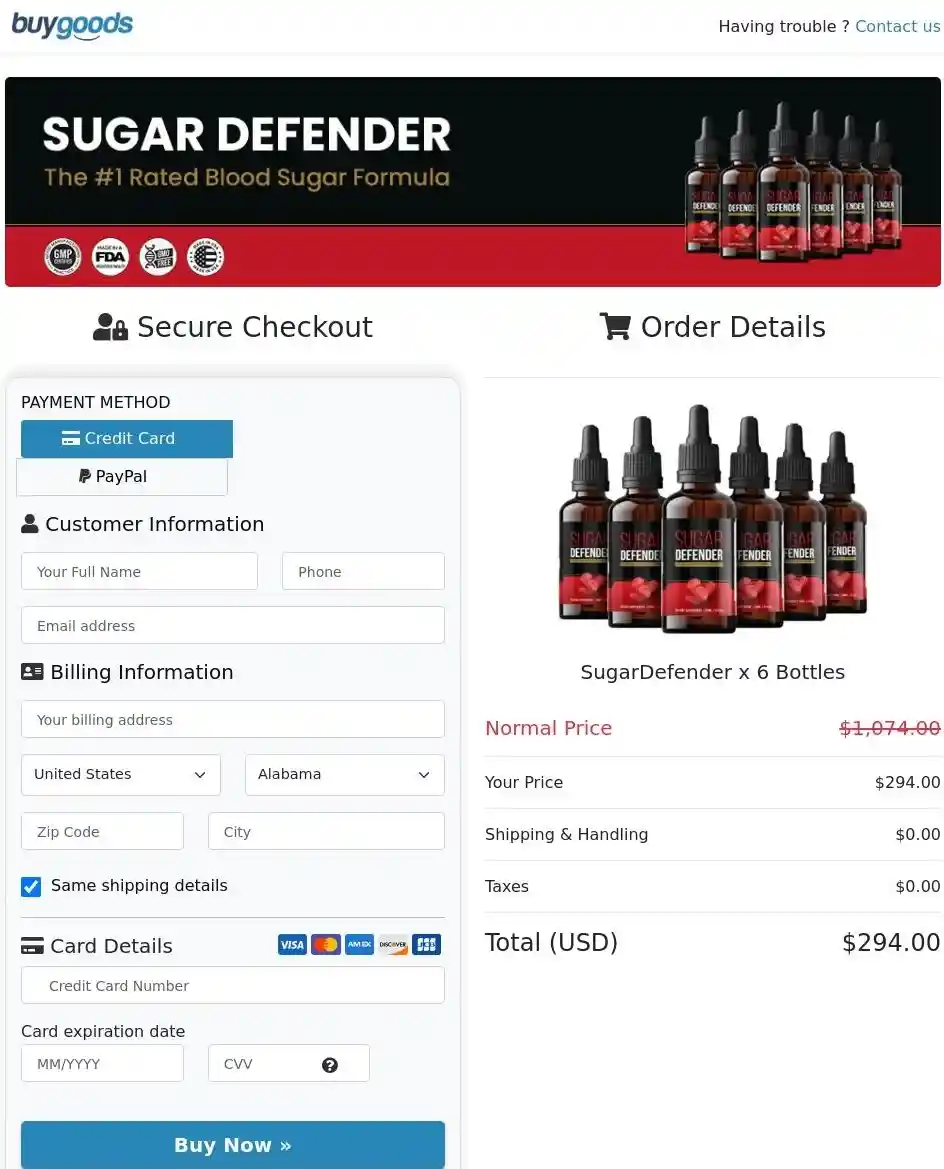 Sugar Defender Order Form